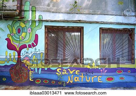 "Colourfully painted house, lettering """"save the nature"""", Odessa, Odessa Oblast, Ukraine, Europe" View Large Photo Image Stock Image - "Colourfully painted house, lettering """"save the nature"""", Odessa, Odessa Oblast, Ukraine, Europe". Fotosearch