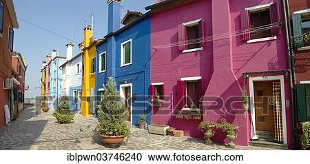 Stock Image - "Colourfully painted houses, Burano, Venice, Veneto Region, Italy, Europe". Fotosearch