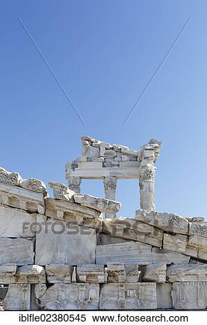 Stock Photography - "Columns and ruins of the Temple of Trajan, Trajaneum, Pergamon, Pergamum,, Bergama, Izmir, western Turkey, Turkey, Asia". Fotosearch