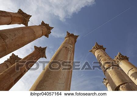 Picture - "Columns, Artemis Temple, built in the 2nd century AD, ancient Roman city of Jerash, part of the Decapolis, Jerash, Jerash Governorate, Jordan, Asia". Fotosearch