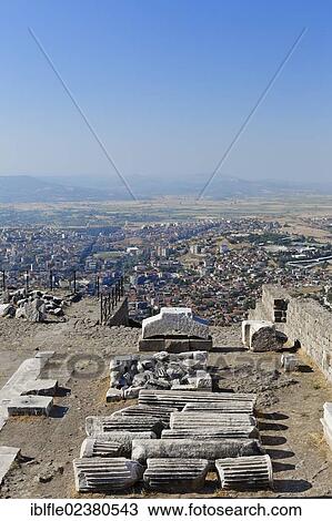 "Columns at the ancient excavation site of Pergamon or Pergamum, town of Bergama at back, Izmir, western Turkey, Turkey, Asia" View Large Photo Image Stock Image - "Columns at the ancient excavation site of Pergamon or Pergamum, town of Bergama at back, Izmir, western Turkey, Turkey, Asia". Fotosearch