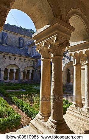 Stock Photography - "Columns in the cloisters of the Romanesque Cistercian Abbey of Notre Dame of Senanque, 1148, near Gordes, Provence-Alpes-Cote dâ€™Azur, France, Europe". Fotosearch