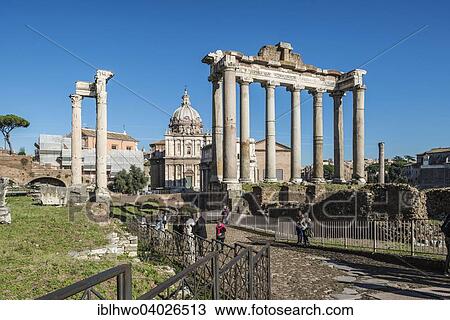 Stock Image - "Columns of the Temple of Saturn, Roman Forum, Rione X Campitelli, Rome, Lazio, Italy, Europe". Fotosearch