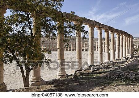 "Columns, oval Forum, ancient Roman city of Jerash, part of the Decapolis, Jerash, Jerash Governorate, Jordan, Asia" View Large Photo Image Stock Photo - "Columns, oval Forum, ancient Roman city of Jerash, part of the Decapolis, Jerash, Jerash Governorate, Jordan, Asia". Fotosearch