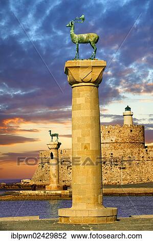 "Columns with deer at the entrance to Mandraki, the archaic naval docks, Rhodes, UNESCO World Heritage Site, Greece, Europe" View Large Photo Image Stock Image - "Columns with deer at the entrance to Mandraki, the archaic naval docks, Rhodes, UNESCO World Heritage Site, Greece, Europe". Fotosearch