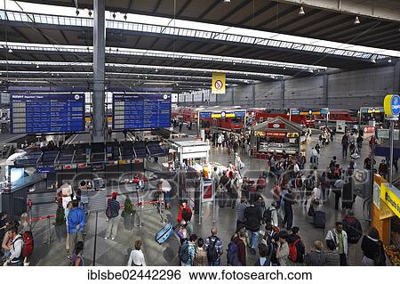 Stock Photograph - "Concourse of the Main Railway Station, Munich, Upper Bavaria, Bavaria, Germany, Europe". Fotosearch
