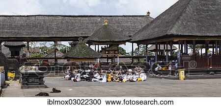 Stock Image - "Congregation of worshippers, Balinese Hinduism, shrine, Mother Temple of Besakih, Pura Penetaran Agung Temple, Pura Besakih, Banjar Besakih, Candi Bentar, Batur, Bali, Indonesia, Asia". Fotosearch