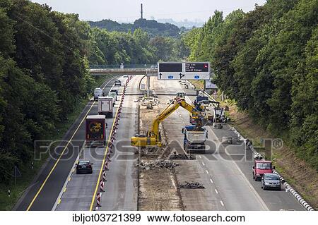 "Construction on a motorway construction site on the A52 motorway, Ratingen, North Rhine-Westphalia, Germany, Europe" View Large Photo Image Stock Photo - "Construction on a motorway construction site on the A52 motorway, Ratingen, North Rhine-Westphalia, Germany, Europe". Fotosearch