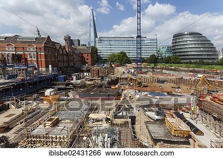 Stock Photograph - "Construction site near Tower Bridge, City Hall, London, England, United Kingdom, Europe". Fotosearch