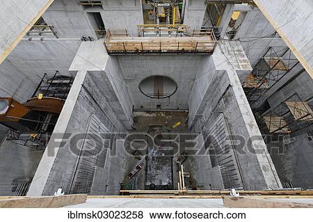 Stock Photo - "Construction site of the new hydropower plant in Rheinfelden, view into turbine chamber 3 from above, Rheinfelden - Ost, Rheinfelden - Baden, Baden-Wurttemberg, Germany, Europe". Fotosearch