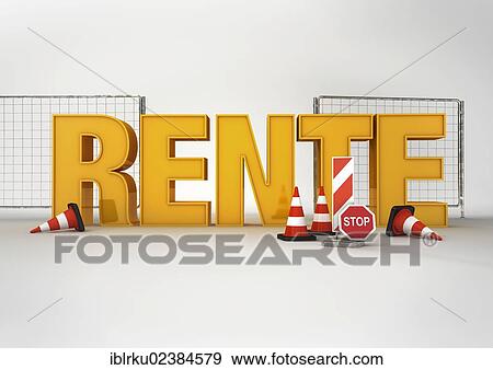 Stock Photo - "Construction site, """"Rente"""" German for """"pensions"""", illustration". Fotosearch