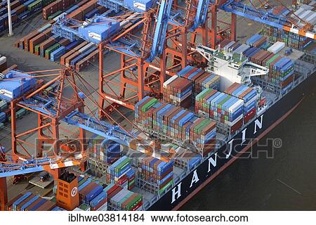"Container loading, ship of the Hanjin shipping company, Euro Gate container terminal, Port of Hamburg, Hamburg, Germany, Europe" View Large Photo Image Picture - "Container loading, ship of the Hanjin shipping company, Euro Gate container terminal, Port of Hamburg, Hamburg, Germany, Europe". Fotosearch