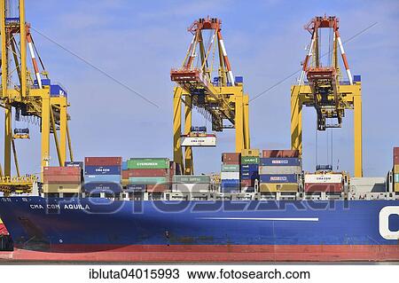 "Container ship and gantry cranes, Stromkaje quay, Wilhelm Kaisen Terminal, Container Terminal Bremerhaven, Bremerhaven, Bremen, Germany, Europe" View Large Photo Image Stock Image - "Container ship and gantry cranes, Stromkaje quay, Wilhelm Kaisen Terminal, Container Terminal Bremerhaven, Bremerhaven, Bremen, Germany, Europe". Fotosearch