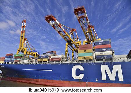 "Container ship and gantry cranes, Stromkaje quay, Wilhelm Kaisen Terminal, Container Terminal Bremerhaven, Bremerhaven, Bremen, Germany, Europe" View Large Photo Image Stock Photo - "Container ship and gantry cranes, Stromkaje quay, Wilhelm Kaisen Terminal, Container Terminal Bremerhaven, Bremerhaven, Bremen, Germany, Europe". Fotosearch