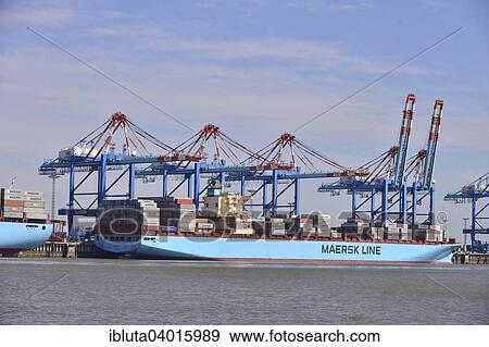 "Container ship and gantry cranes, Stromkaje quay, Wilhelm Kaisen Terminal, Container Terminal Bremerhaven, Bremerhaven, Bremen, Germany, Europe" View Large Photo Image Stock Photo - "Container ship and gantry cranes, Stromkaje quay, Wilhelm Kaisen Terminal, Container Terminal Bremerhaven, Bremerhaven, Bremen, Germany, Europe". Fotosearch