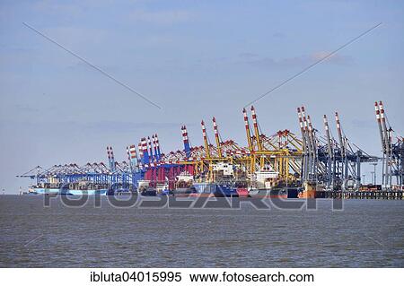"Container ship and gantry cranes, Stromkaje quay, Wilhelm Kaisen Terminal, Container Terminal Bremerhaven, Bremerhaven, Bremen, Germany, Europe" View Large Photo Image Stock Photography - "Container ship and gantry cranes, Stromkaje quay, Wilhelm Kaisen Terminal, Container Terminal Bremerhaven, Bremerhaven, Bremen, Germany, Europe". Fotosearch