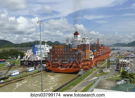 "Container ship at the Miraflores Locks, Panama Canal, Panama City, Panama, North America" View Large Photo Image Picture - "Container ship at the Miraflores Locks, Panama Canal, Panama City, Panama, North America". Fotosearch
