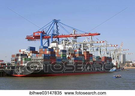 Stock Photography - "Container ship, HHLA Container Terminal Tollerort, CTT, Hamburg-Port, Hamburg, Hamburg, Germany, Europe". Fotosearch