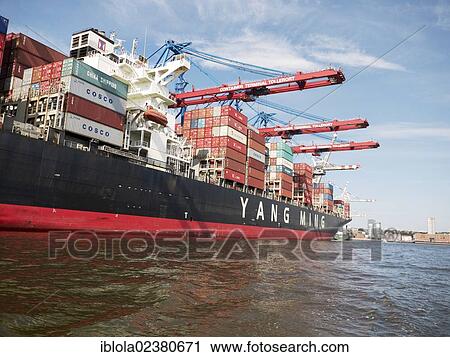 Stock Image - "Container ship in the container port, Port of Hamburg, Hamburg, Germany, Europe". Fotosearch