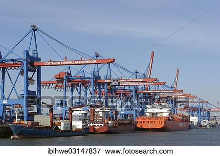 "Container ships and feeder vessels at HHLA Container Terminal Altenwerder, CTA, Hamburg, Hamburg, Hamburg, Germany, Europe" View Large Photo Image Stock Photo - "Container ships and feeder vessels at HHLA Container Terminal Altenwerder, CTA, Hamburg, Hamburg, Hamburg, Germany, Europe". Fotosearch