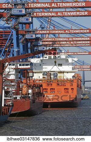 "Container ships and feeder vessels at HHLA Container Terminal Altenwerder, CTA, Hamburg, Hamburg, Hamburg, Germany, Europe" View Large Photo Image Stock Photograph - "Container ships and feeder vessels at HHLA Container Terminal Altenwerder, CTA, Hamburg, Hamburg, Hamburg, Germany, Europe". Fotosearch