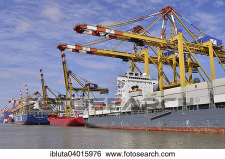 "Container ships and gantry cranes, Stromkaje quay, Wilhelm Kaisen Terminal, Container Terminal Bremerhaven, Bremerhaven, Bremen, Germany, Europe" View Large Photo Image Stock Photograph - "Container ships and gantry cranes, Stromkaje quay, Wilhelm Kaisen Terminal, Container Terminal Bremerhaven, Bremerhaven, Bremen, Germany, Europe". Fotosearch