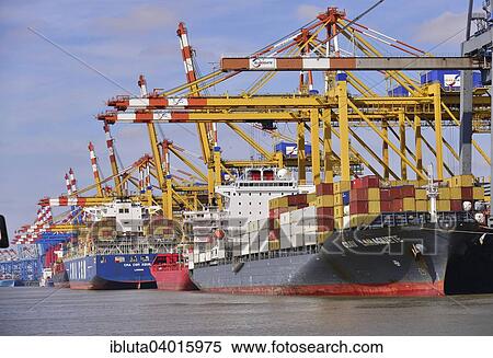 "Container ships and gantry cranes, Stromkaje quay, Wilhelm Kaisen Terminal, Container Terminal Bremerhaven, Bremerhaven, Bremen, Germany, Europe" View Large Photo Image Stock Photography - "Container ships and gantry cranes, Stromkaje quay, Wilhelm Kaisen Terminal, Container Terminal Bremerhaven, Bremerhaven, Bremen, Germany, Europe". Fotosearch
