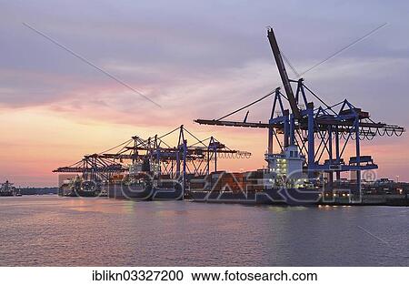 "Container ships in the port at dusk, Waltershof, Hamburg, Hamburg, Germany, Europe" View Large Photo Image Stock Image - "Container ships in the port at dusk, Waltershof, Hamburg, Hamburg, Germany, Europe". Fotosearch
