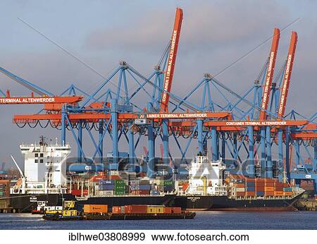 "Container Terminal Altenwerder with feeder vessels, Hamburg, Germany, Europe" View Large Photo Image Stock Photo - "Container Terminal Altenwerder with feeder vessels, Hamburg, Germany, Europe". Fotosearch