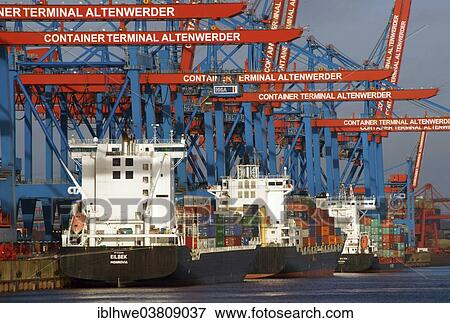 "Container Terminal Altenwerder with feeder vessels, Hamburg, Germany, Europe" View Large Photo Image Stock Photo - "Container Terminal Altenwerder with feeder vessels, Hamburg, Germany, Europe". Fotosearch