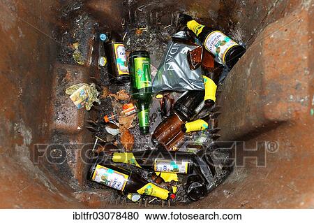 Stock Image - "Contents of a rubbish bin after a carnival parade, Mulheim-Karlich, Rhineland-Palatinate, Germany, Europe". Fotosearch