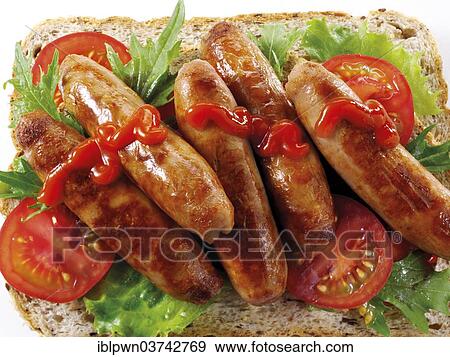 Cooked sausage sandwich View Large Photo Image Stock Photo - Cooked sausage sandwich. Fotosearch