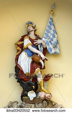 "Copy of the rococo figure of St. Florian made of lime wood by Christian Jorhan the Elder, 1762 AD, on the Florian Fountain, Duernitztrakt, courtyard, Burg Trausnitz Castle, Landshut, Lower Bavaria, Bavaria, Germany, Europe" View Large Photo Image Stock Image - "Copy of the rococo figure of St. Florian made of lime wood by Christian Jorhan the Elder, 1762 AD, on the Florian Fountain, Duernitztrakt, courtyard, Burg Trausnitz Castle, Landshut, Lower Bavaria, Bavaria, Germany, Europe". Fotosearch