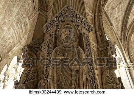 Stock Photo - "Cornerstone with statues of St. Trophimus in the cloister, Church of St. Trophime, historic center, Arles, Departement Bouches-du-Rhone, Region Provence-Alpes-Cote dâ€™Azur dâ€™Azur, France, Europe". Fotosearch