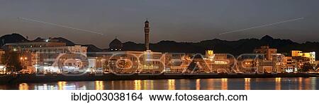 Picture - "Corniche of Muttrah at dusk, Muttrah, Governorate Muscat, Oman, Asia". Fotosearch