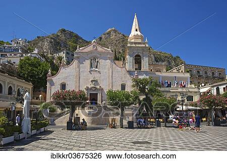 Stock Photograph - "Corso Umberto, Piazza IX Aprile square and San Giuseppe Church, Taormina, Province of Messina, Sicily, Italy, Europe". Fotosearch
