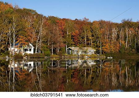 "Cottages amongst the trees on Sugarloaf Pond in autumn, Eastern Townships, Potton, Quebec, Canada, North America" View Large Photo Image Stock Image - "Cottages amongst the trees on Sugarloaf Pond in autumn, Eastern Townships, Potton, Quebec, Canada, North America". Fotosearch