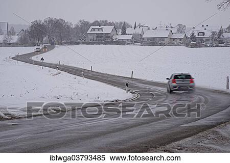 Stock Photography - "Country road in winter, Swabian Alb, Baden-Wuerttemberg, Germany, Europe". Fotosearch