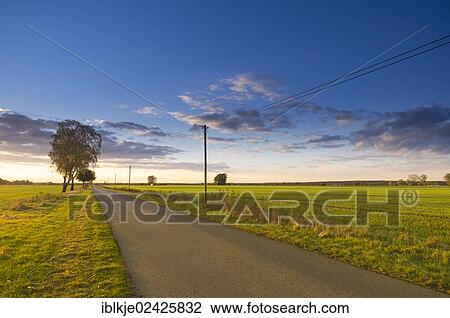 Stock Image - "Country road, Schneeren, Lower Saxony, Germany, Europe". Fotosearch