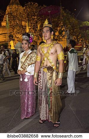 Stock Photo - "Couple in traditional costume, parade, Loi Krathong Festival of Lights, Loy, Chiang Mai, Northern Thailand, Thailand, Asia". Fotosearch