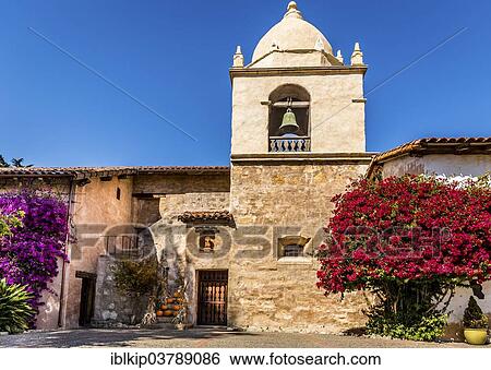 "Courtyard and bell tower, Mission San Carlos Borromeo de Carmelo, Carmel-by-the-Sea, California, USA" View Large Photo Image Stock Photograph - "Courtyard and bell tower, Mission San Carlos Borromeo de Carmelo, Carmel-by-the-Sea, California, USA". Fotosearch