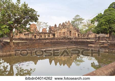 Stock Image - "Courtyard and ponds, Khmer temple Prasat Muang Tam, Buriram province, Thailand, Asia". Fotosearch
