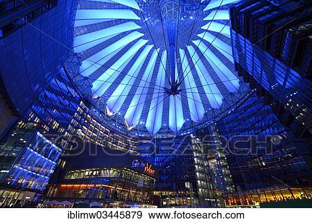 "Courtyard and roof of the Sony Center at night, Mitte, Berlin, Berlin, Germany, Europe" View Large Photo Image Stock Photo - "Courtyard and roof of the Sony Center at night, Mitte, Berlin, Berlin, Germany, Europe". Fotosearch