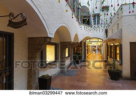 "Courtyard between alleyways and the Green Market, Juwelenhof, Getreidegasse and Grunmarkt, historic center, Salzburg, Salzburg State, Austria, Europe" View Large Photo Image Stock Photo - "Courtyard between alleyways and the Green Market, Juwelenhof, Getreidegasse and Grunmarkt, historic center, Salzburg, Salzburg State, Austria, Europe". Fotosearch
