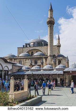 Stock Image - "Courtyard in the Mevlana Museum, cells of the dervishes, the Selimiye Mosque behind, Aziziye Mh., Konya, Turkey, Asia". Fotosearch