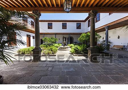 Stock Image - "Courtyard of an old mansion in the historic centre of San Cristobal de La Laguna, San Cristobal de La Laguna, La Laguna, Tenerife, Canary Islands, Spain, Europe". Fotosearch