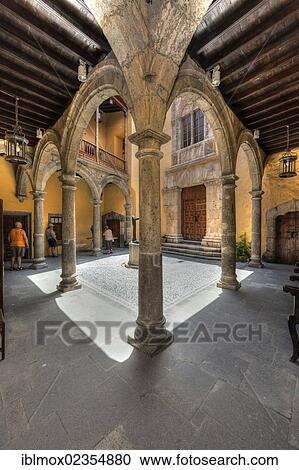 "Courtyard of Columbus House, Plaza Santa Ana, Vegueta, old town of Las Palmas, Las Palmas de Gran Canaria, Gran Canaria, Canary Islands, Spain, Europe" View Large Photo Image Stock Image - "Courtyard of Columbus House, Plaza Santa Ana, Vegueta, old town of Las Palmas, Las Palmas de Gran Canaria, Gran Canaria, Canary Islands, Spain, Europe". Fotosearch