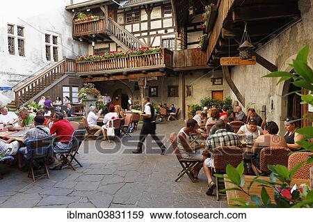 Stock Photo - "Courtyard of Schattenburg Castle with a restaurant, Feldkirch, Vorarlberg, Austria, Europe". Fotosearch