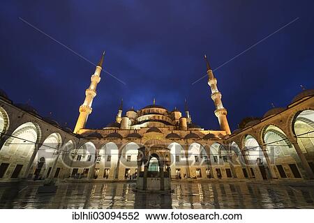 Stock Image - "Courtyard of the Blue Mosque, also known as Sultan Ahmed Mosque, Sultanahmet Camii, UNESCO World Cultural Heritage Site, Istanbul, Istanbul Province, Turkey, Asia". Fotosearch