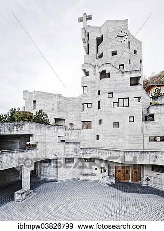 "Courtyard of the Church of St. Nicolas, made of concrete, architect Walter Maria Forderer, Heremence, Valais, Switzerland, Europe" View Large Photo Image Stock Photo - "Courtyard of the Church of St. Nicolas, made of concrete, architect Walter Maria Forderer, Heremence, Valais, Switzerland, Europe". Fotosearch